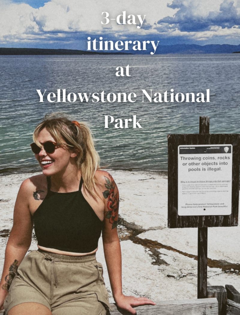 Excited traveler taking in the stunning view of Yellowstone Lake in Yellowstone National Park