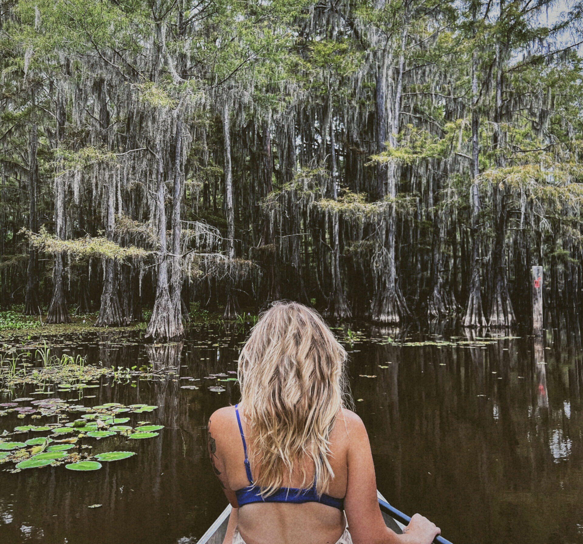 Girl canoeing through Caddo Lake State Park